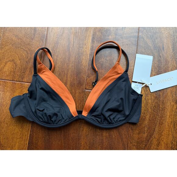 L*Space Zendaya NWT Underwire Colorblock REVOLVE Bikini Top Black Rust Medium - Picture 2 of 6